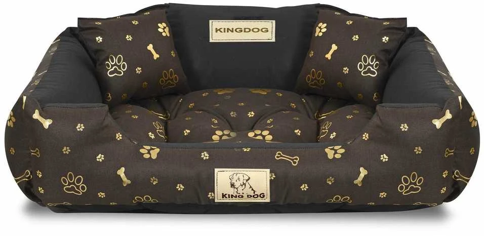 Aio Factory Šuns guolis KINGDOG voljeras 75x65 cm personalizuotas vandeniui atsparus auksinis kaulas