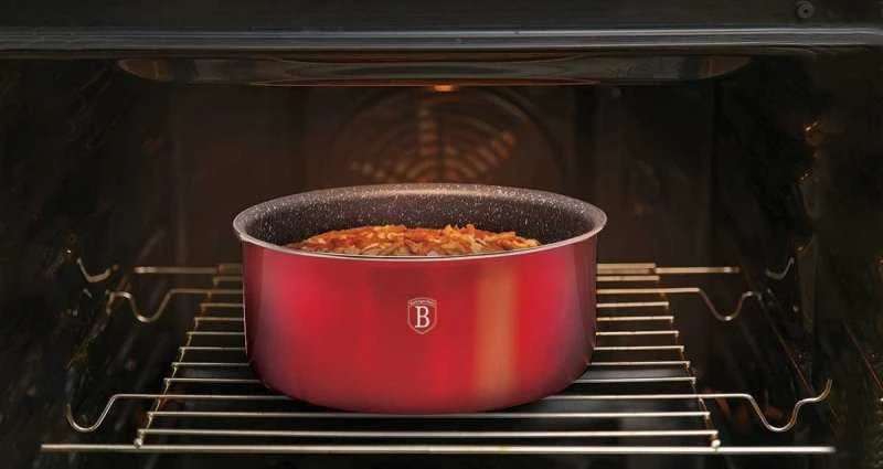 9 DALIES PUODŲ RINKINYS. CLICK & COOK BERLINGER HAUS METALLIC LINE BURGUNDY BH-6145