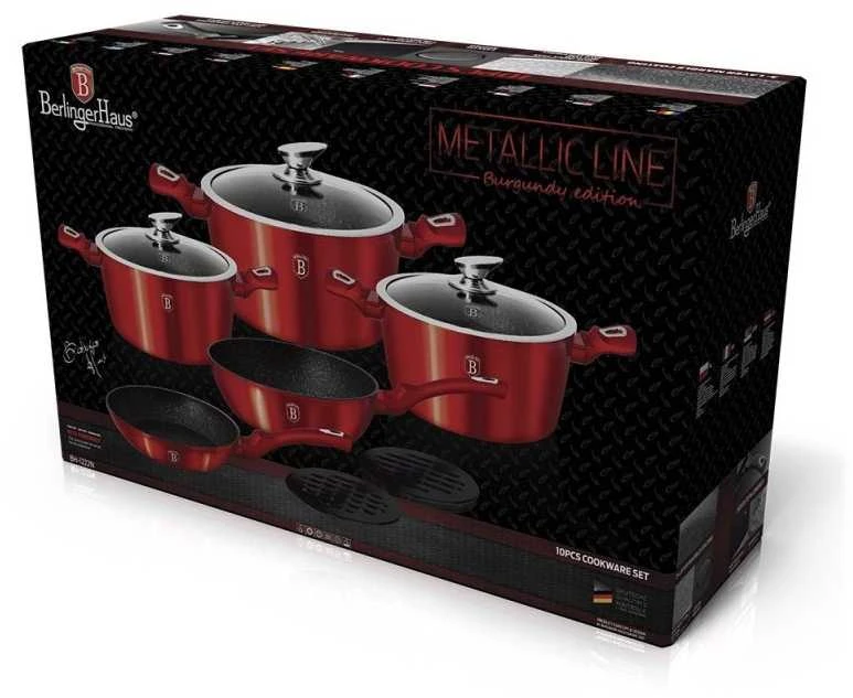 Berlinger Haus BH-1222 Raudona Metallic Line granito virtuvės reikmenų rinkinys