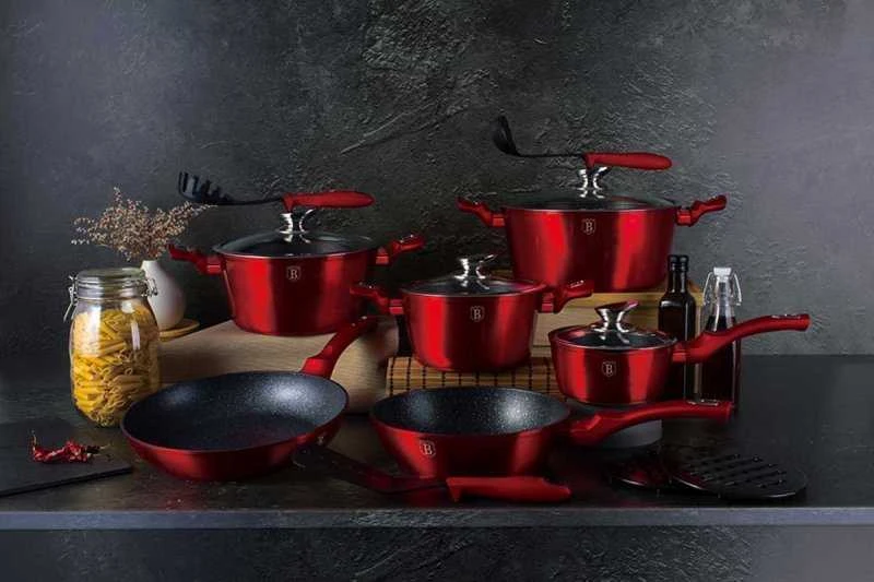 Berlinger Haus BH-1226 Raudona Metallic Line granito virtuvės reikmenų rinkinys