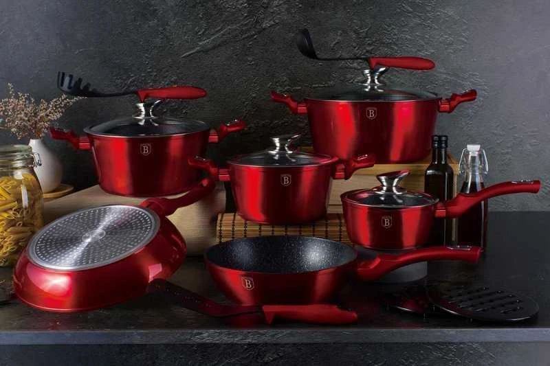 Berlinger Haus BH-1226 Raudona Metallic Line granito virtuvės reikmenų rinkinys