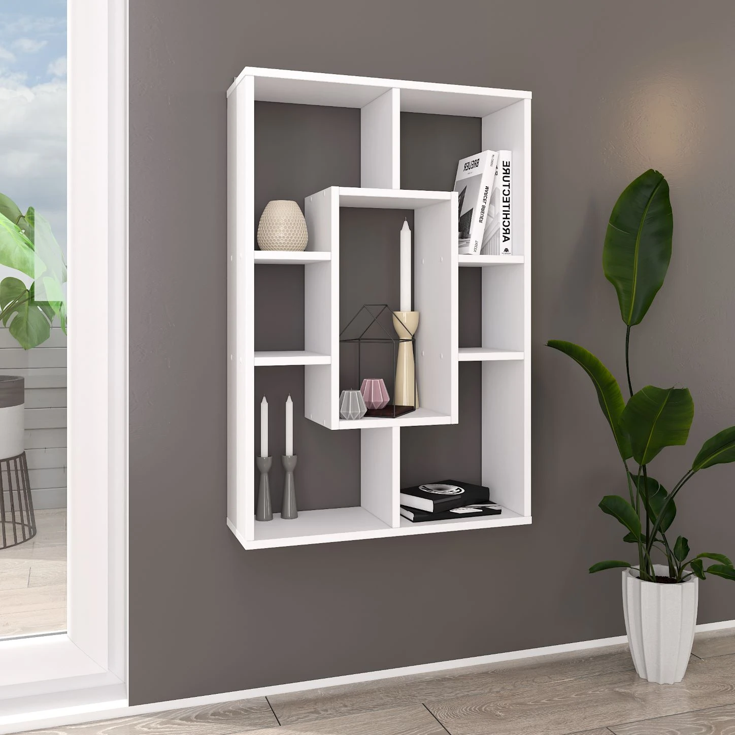 Target Home Lentyna 90x60x20 cm, montuojama ant sienos, montuojama ant grindų, matinės baltos spalvos aprašymas - Prekės nuotrauka