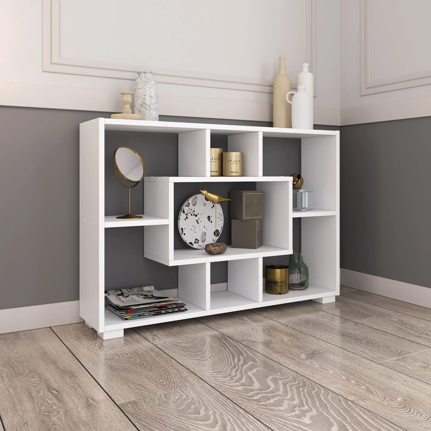 Target Home Lentyna 90x60x20 cm, montuojama ant sienos, montuojama ant grindų, matinės baltos spalvos aprašymas - Prekės nuotrauka