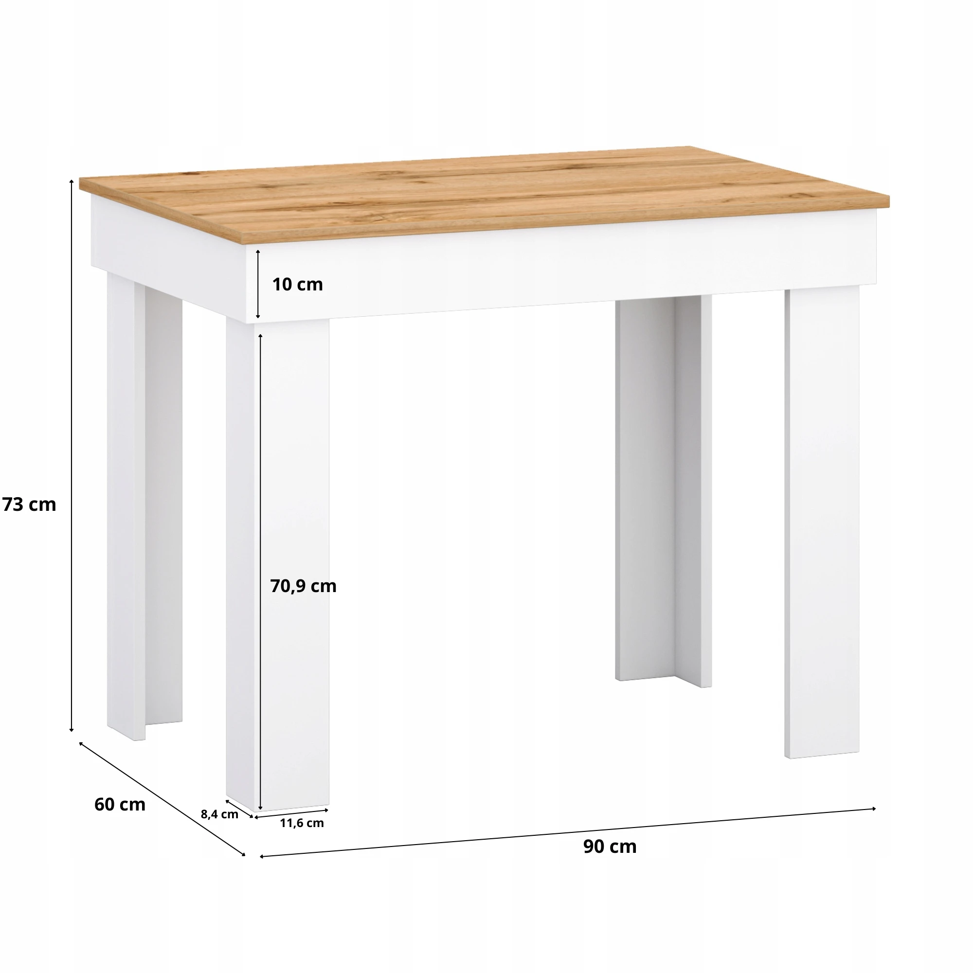 Target Home Mažas virtuvės valgomojo stalas, 90x60 cm, balto ąžuolo stalviršis aprašymas - Prekės nuotrauka