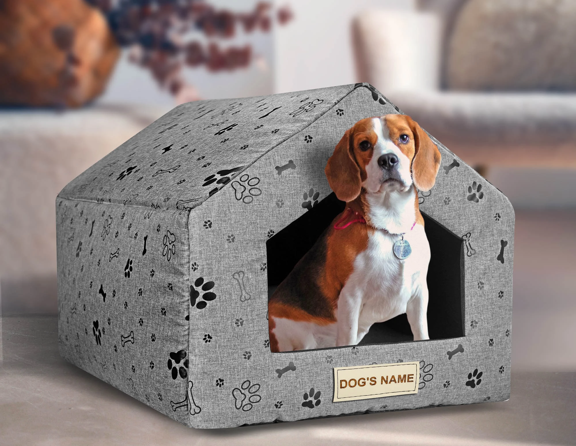 Aio Factory Personalizuotas šuns guolis 50x40 cm, aukštis = 38 cm, juodos letenėlės aprašymas - Prekės nuotrauka
