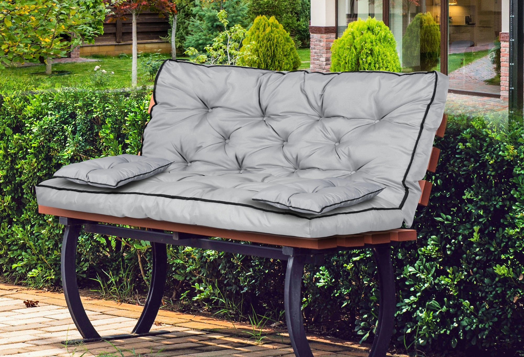 Aio Factory Sodo baldų komplektas su aukšta sienele ir apvadais, 120x60x50 cm, pilkas aprašymas - Prekės nuotrauka