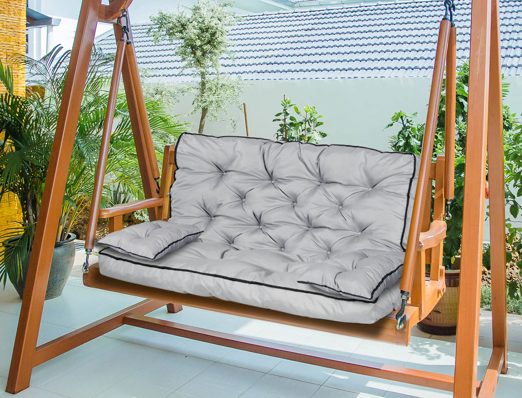 Aio Factory Sodo baldų komplektas su aukšta sienele ir apvadais, 120x60x50 cm, pilkas aprašymas - Prekės nuotrauka