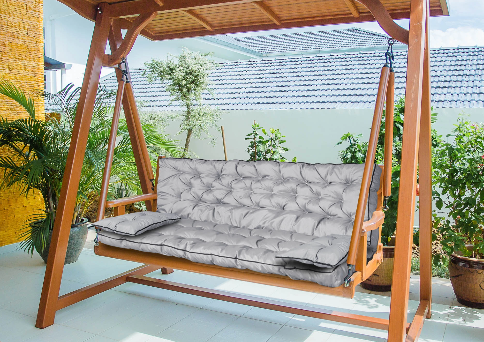 Aio Factory Sodo baldų komplektas su aukšta sienele ir apvadais, 150x60x50 cm, pilkas aprašymas - Prekės nuotrauka