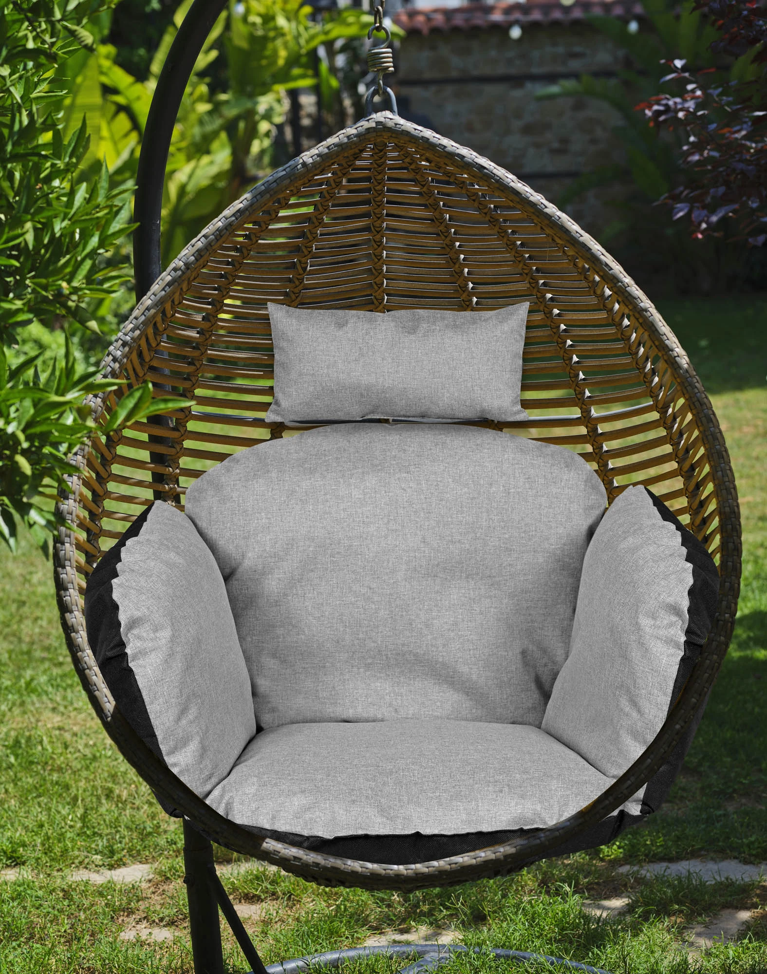 Aio Factory Sodo pagalvėlė 112x113 cm pakabinamai kėdei, gandro lizdas, vandeniui atspari, pilka aprašymas - Prekės nuotrauka