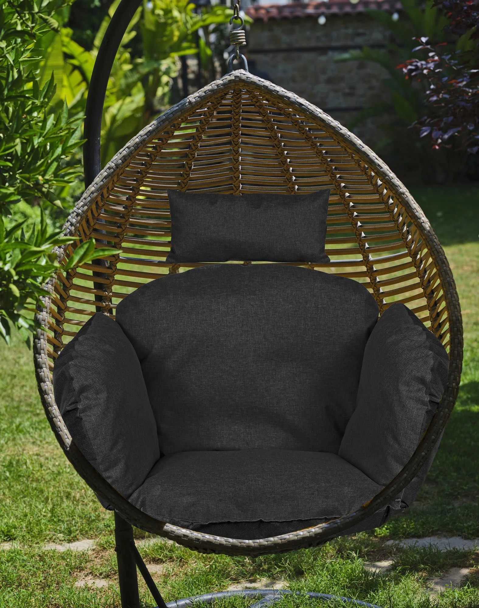 Aio Factory Sodo pagalvėlė 112x113 cm pakabinamai kėdei, gandro lizdas, vandeniui atspari, juoda aprašymas - Prekės nuotrauka