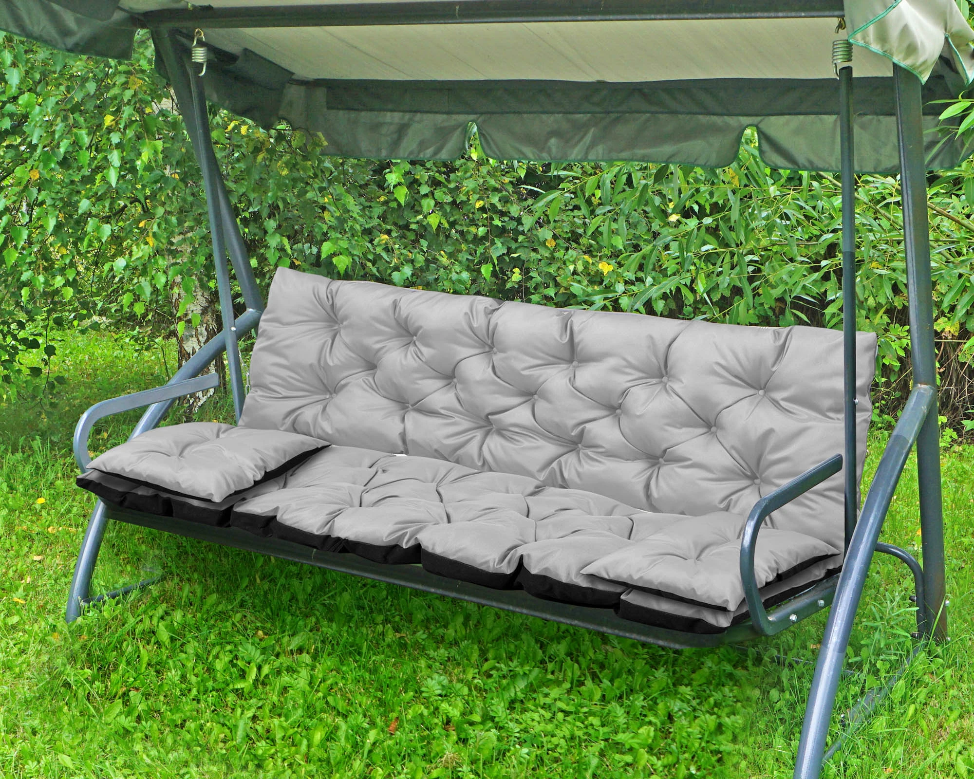 Aio Factory Sodo pagalvėlė 120x60x50 cm + 2 pagalvėlės sūpynėms, atsparios vandeniui, šviesiai pilkos aprašymas - Prekės nuotrauka