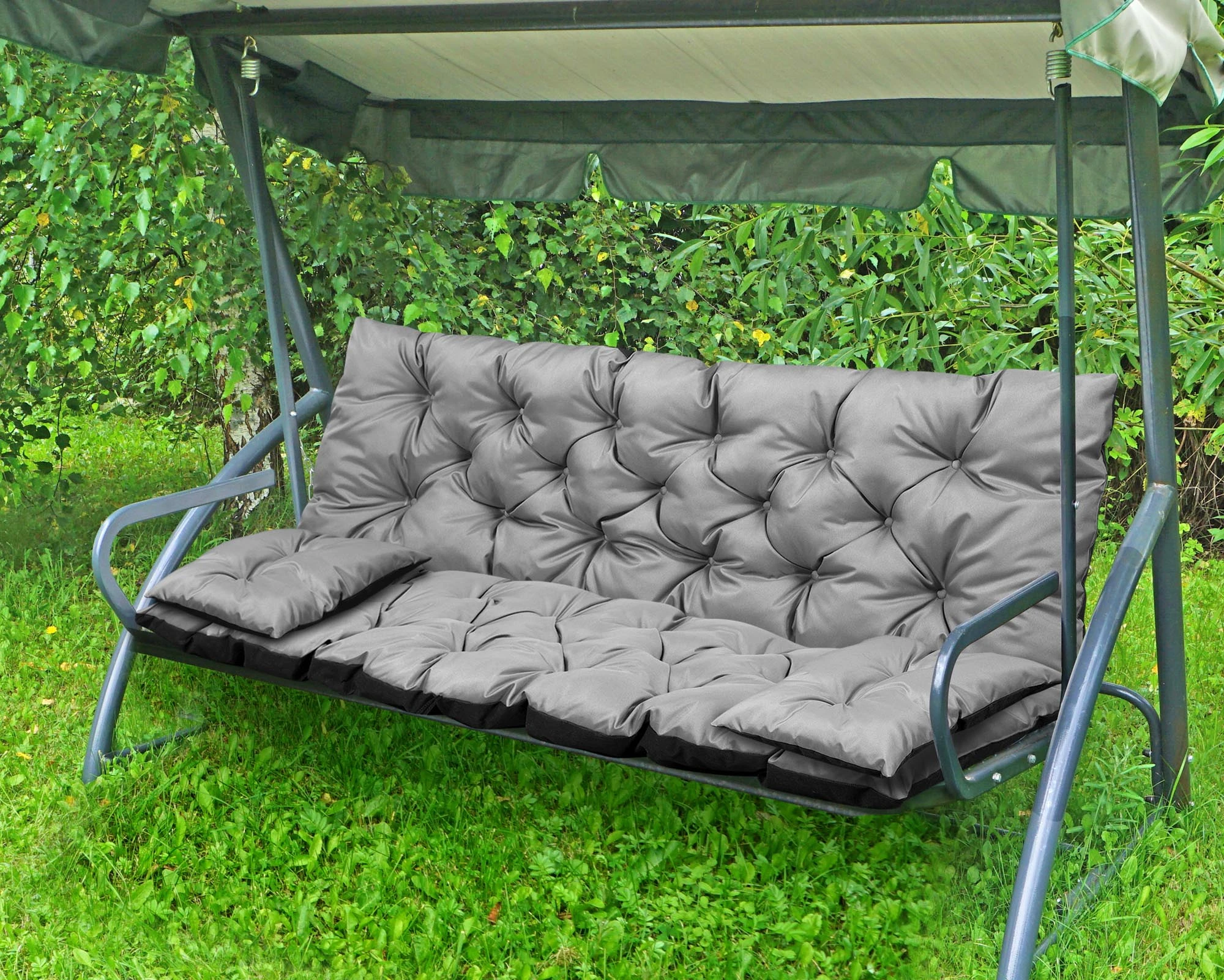 Aio Factory Sodo pagalvėlė 180x60x50 cm + 2 pagalvėlės sūpynėms, atsparios vandeniui, pilkos spalvos aprašymas - Prekės nuotrauka