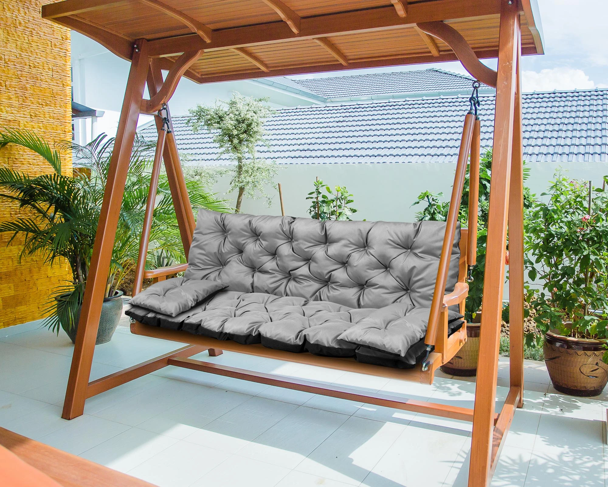 Aio Factory Sodo pagalvėlė 180x60x50 cm + 2 pagalvėlės sūpynėms, atsparios vandeniui, pilkos spalvos aprašymas - Prekės nuotrauka