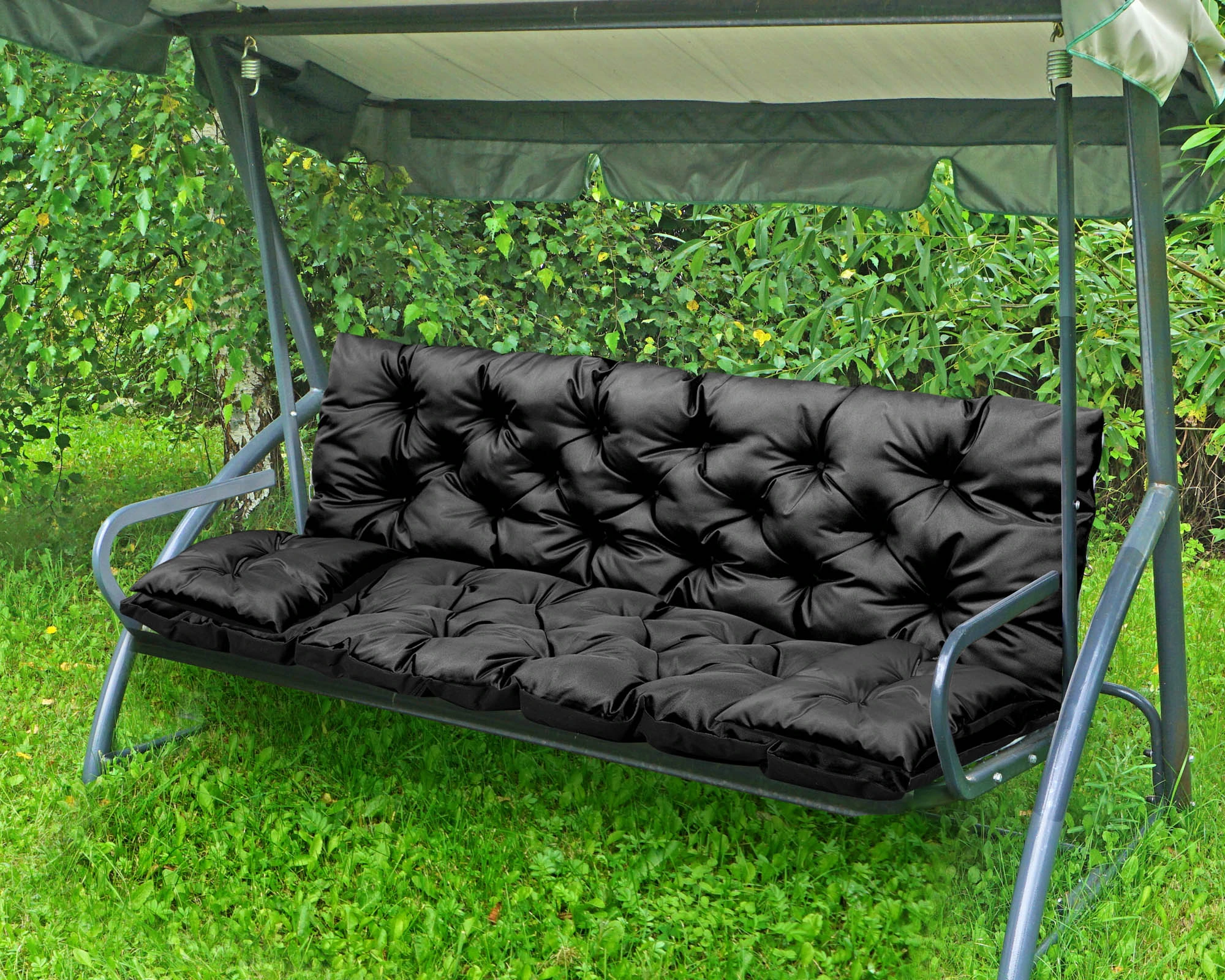 Aio Factory Sodo pagalvėlė 180x60x50 cm + 2 pagalvėlės sūpynėms, atsparios vandeniui, juodos aprašymas - Prekės nuotrauka