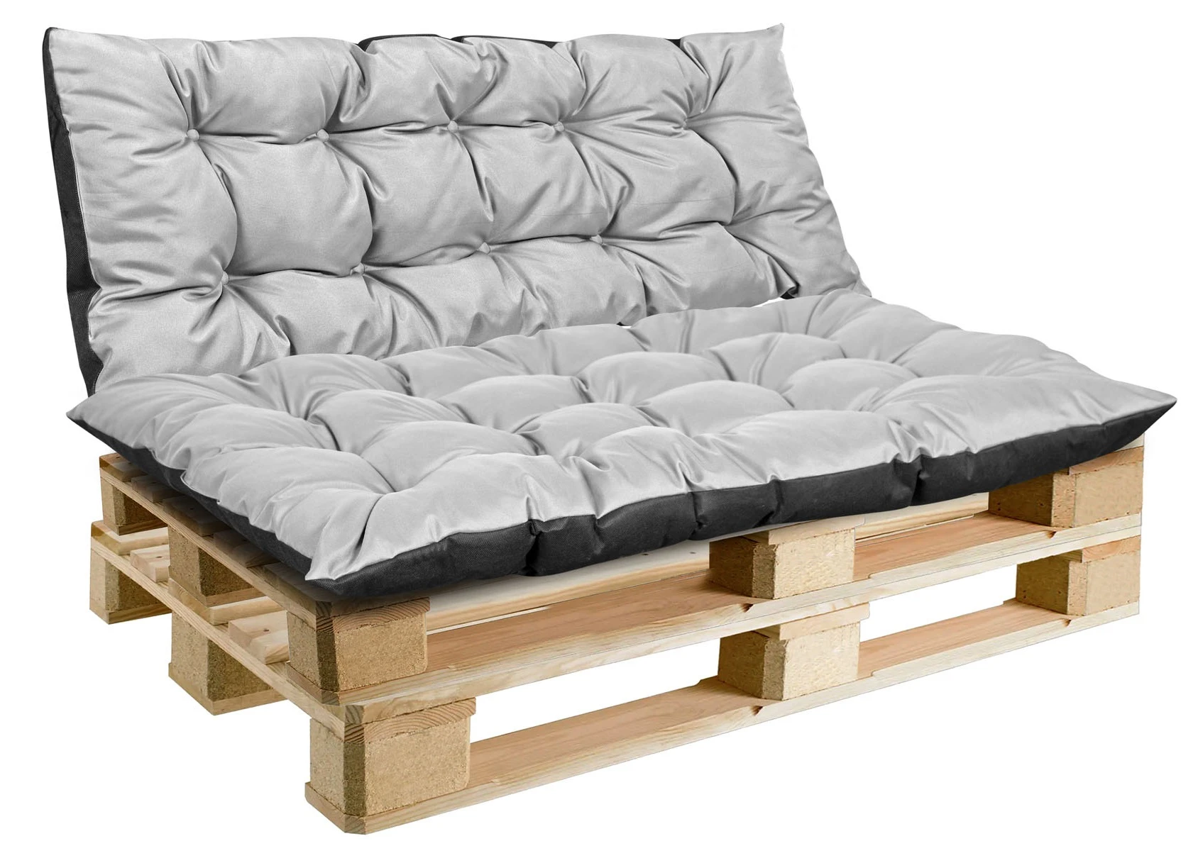 Aio Factory Sodo pagalvėlių komplektas 120/80 cm + 120/40 cm, vandeniui atsparus palečių suoliukas, šviesiai pilkas aprašymas - Prekės nuotrauka