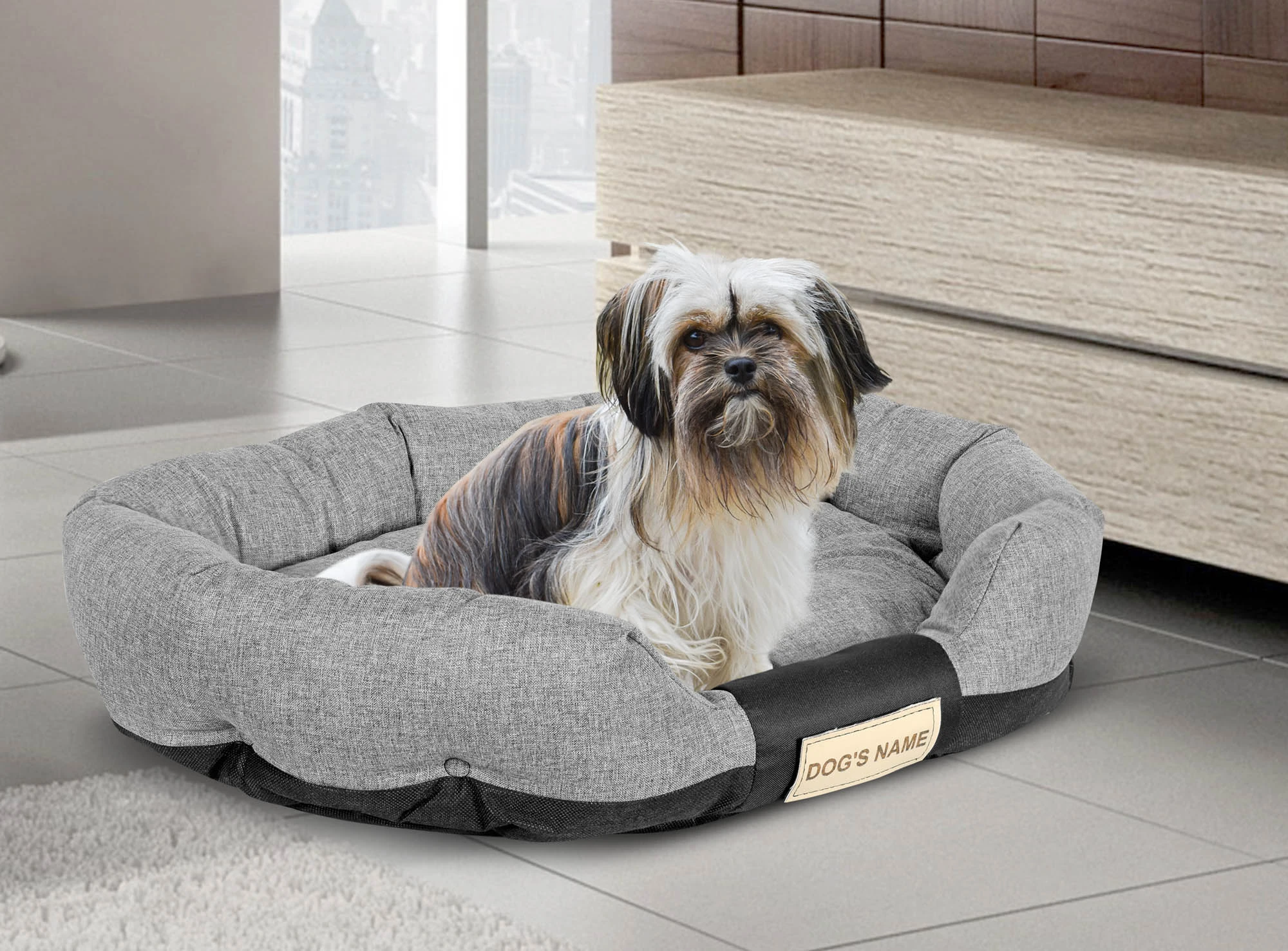 Aio Factory Šuns guolis 115x95 cm, personalizuotas, vandeniui atsparus, pilkas aprašymas - Prekės nuotrauka