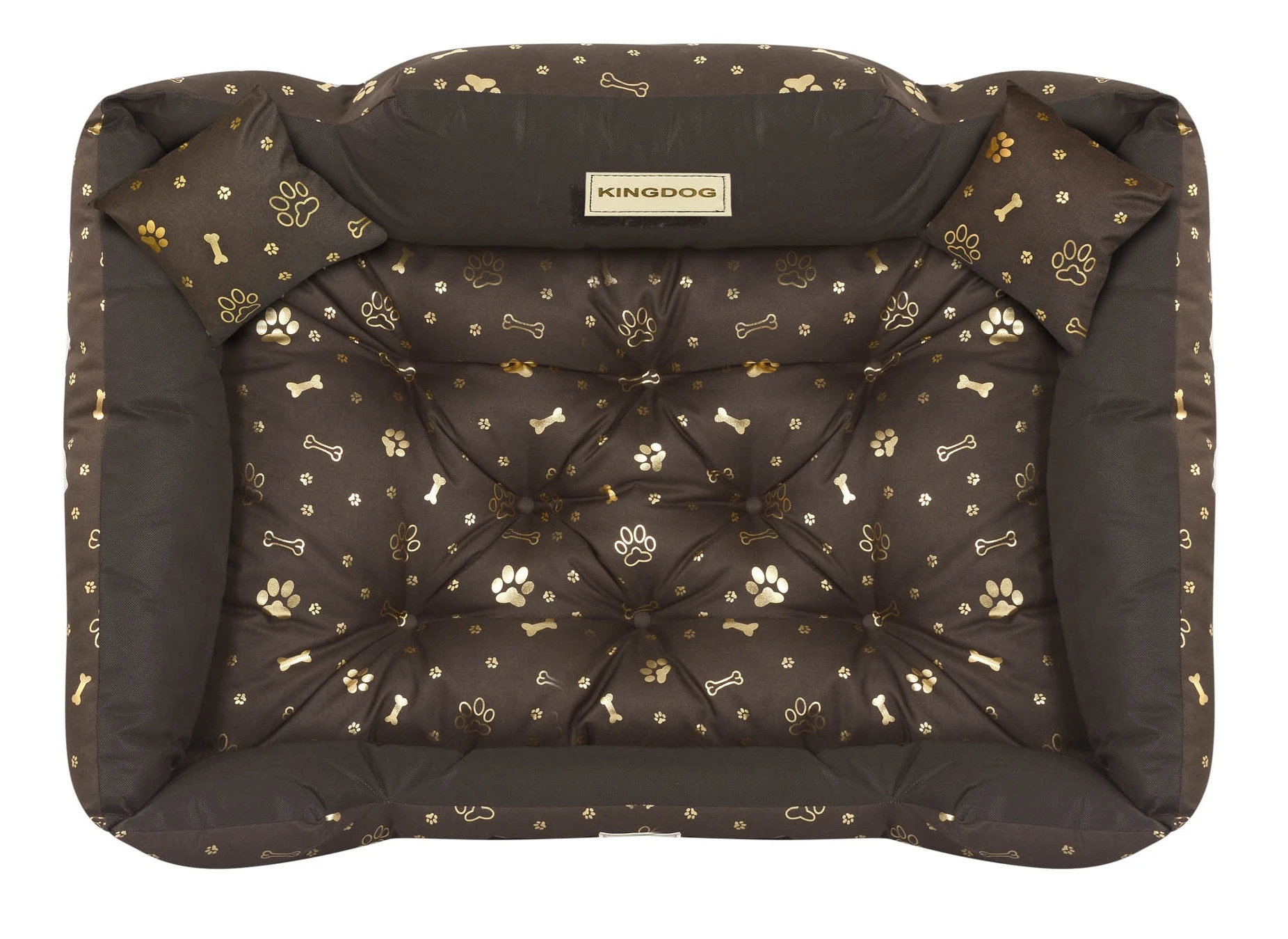 Aio Factory Šuns guolis KINGDOG 100x75 cm, personalizuotas, vandeniui atsparus, auksiniai kaulai aprašymas - Prekės nuotrauka