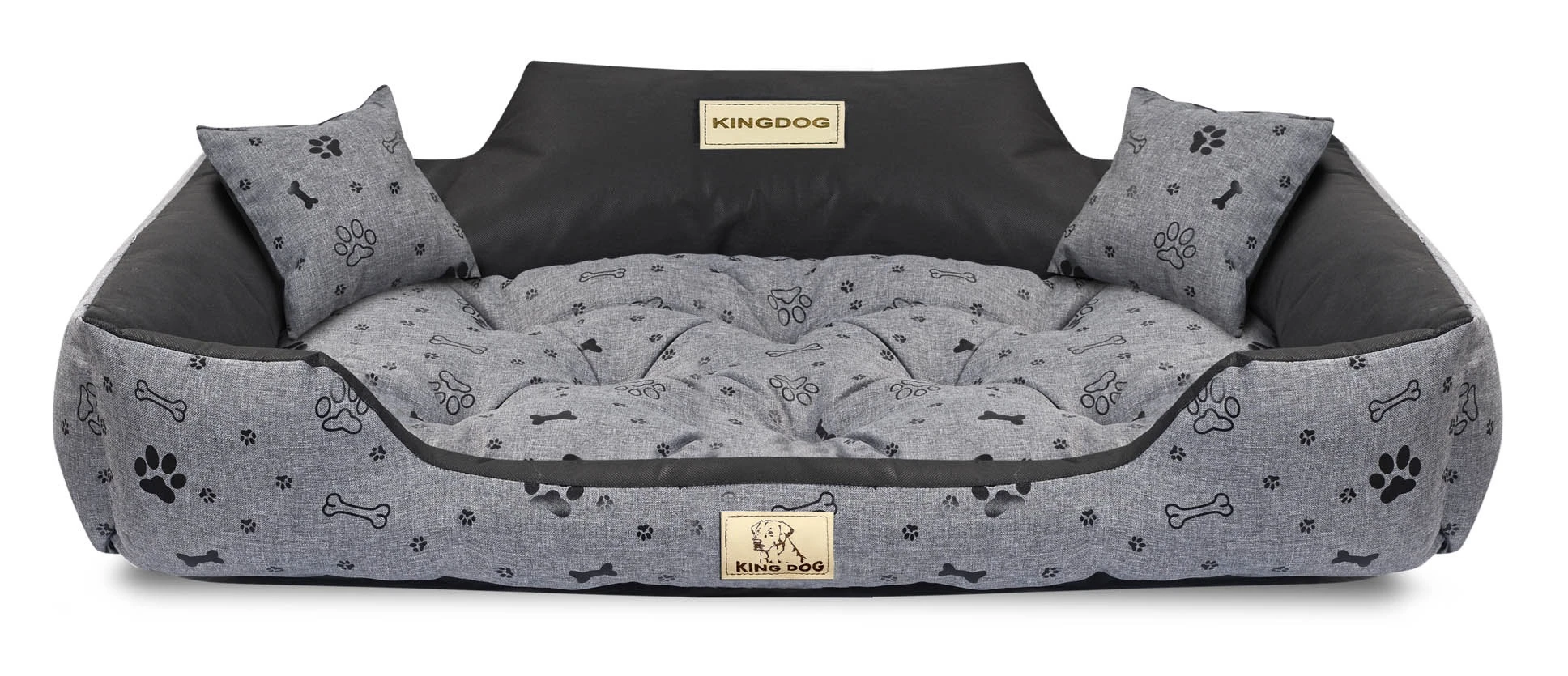 Aio Factory Šuns guolis KINGDOG 100x75 cm, personalizuotas, vandeniui atsparus, kaulai, juodos spalvos aprašymas - Prekės nuotrauka
