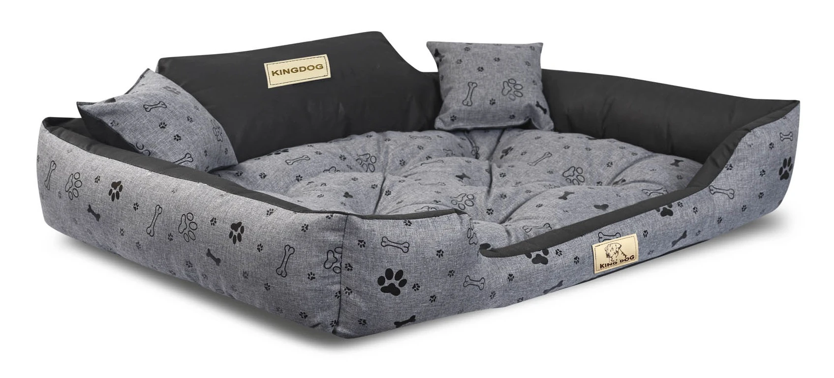Aio Factory Šuns guolis KINGDOG 100x75 cm, personalizuotas, vandeniui atsparus, kaulai, juodos spalvos aprašymas - Prekės nuotrauka