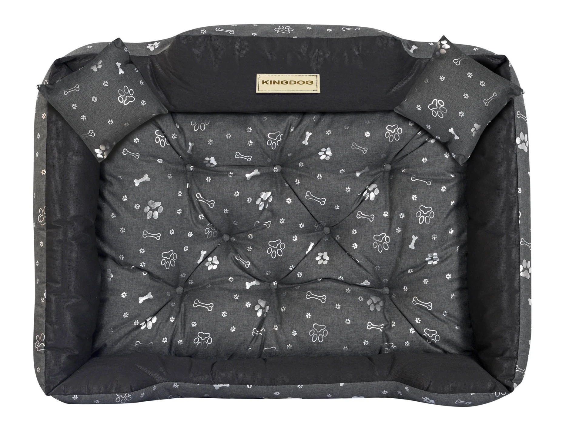 Aio Factory Šuns guolis KINGDOG 100x75 cm, personalizuotas, vandeniui atsparus, sidabriniai kaulai aprašymas - Prekės nuotrauka