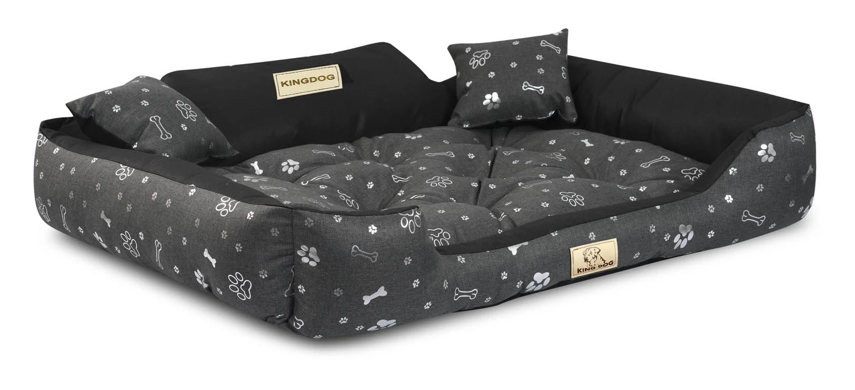 Aio Factory Šuns guolis KINGDOG 100x75 cm, personalizuotas, vandeniui atsparus, sidabriniai kaulai aprašymas - Prekės nuotrauka