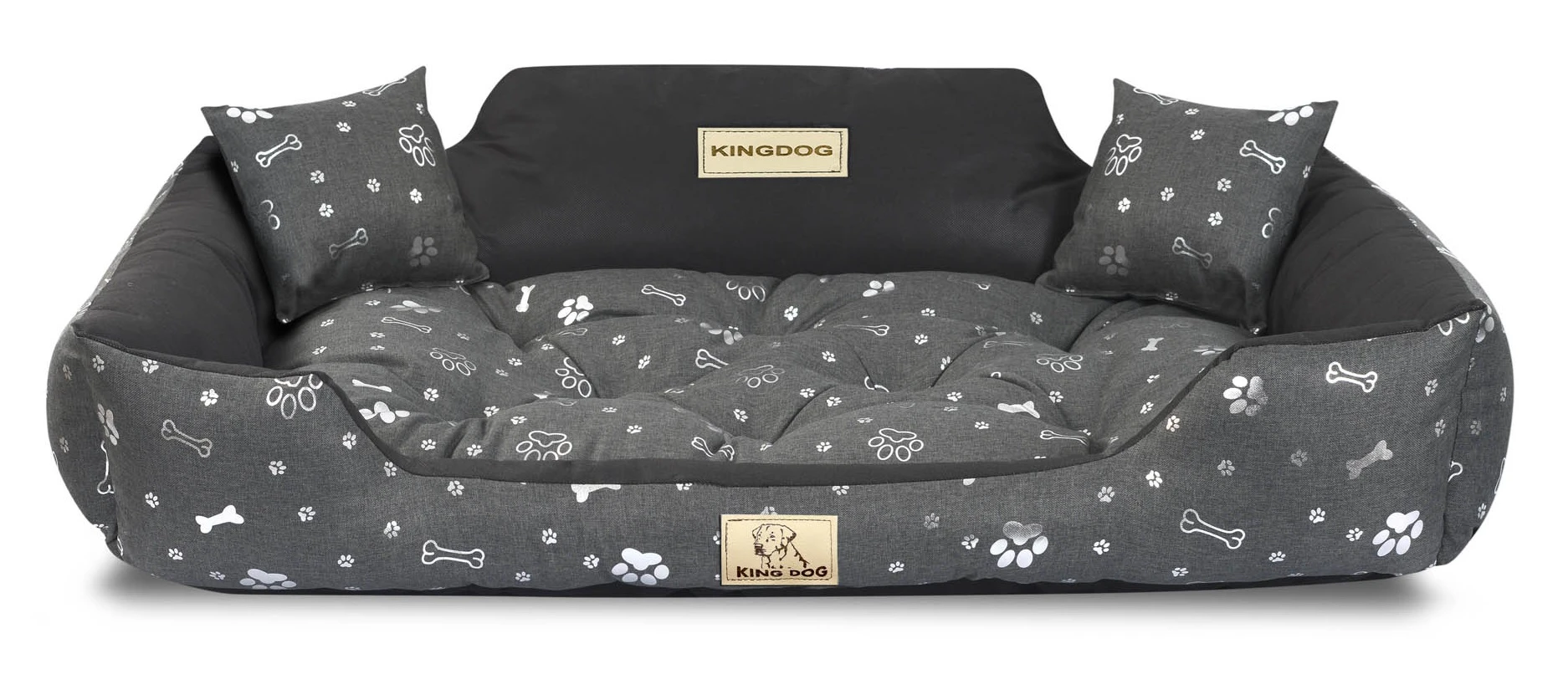 Aio Factory Šuns guolis KINGDOG 100x75 cm, personalizuotas, vandeniui atsparus, sidabriniai kaulai aprašymas - Prekės nuotrauka
