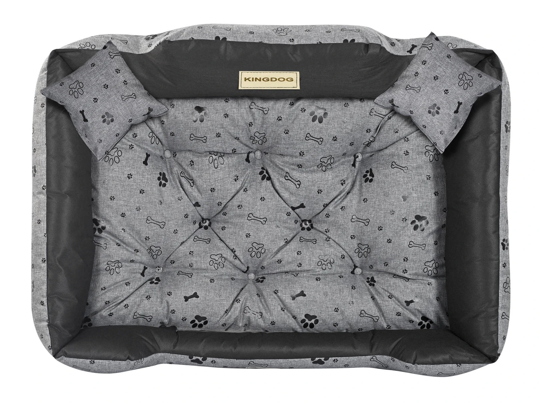 Aio Factory Šuns guolis KINGDOG 115x95 cm, personalizuotas, vandeniui atsparus, kaulai, juodos spalvos aprašymas - Prekės nuotrauka