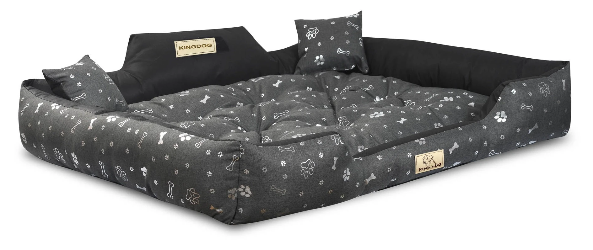Aio Factory Šuns guolis KINGDOG 115x95 cm, personalizuotas, vandeniui atsparus, sidabriniai kaulai aprašymas - Prekės nuotrauka