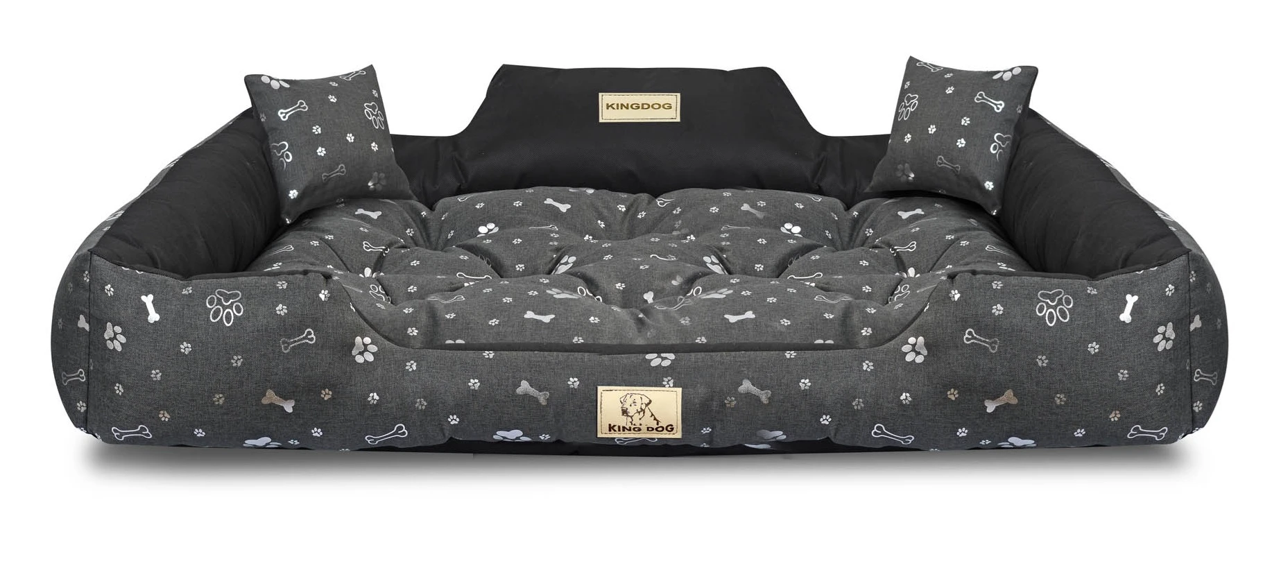 Aio Factory Šuns guolis KINGDOG 115x95 cm, personalizuotas, vandeniui atsparus, sidabriniai kaulai aprašymas - Prekės nuotrauka