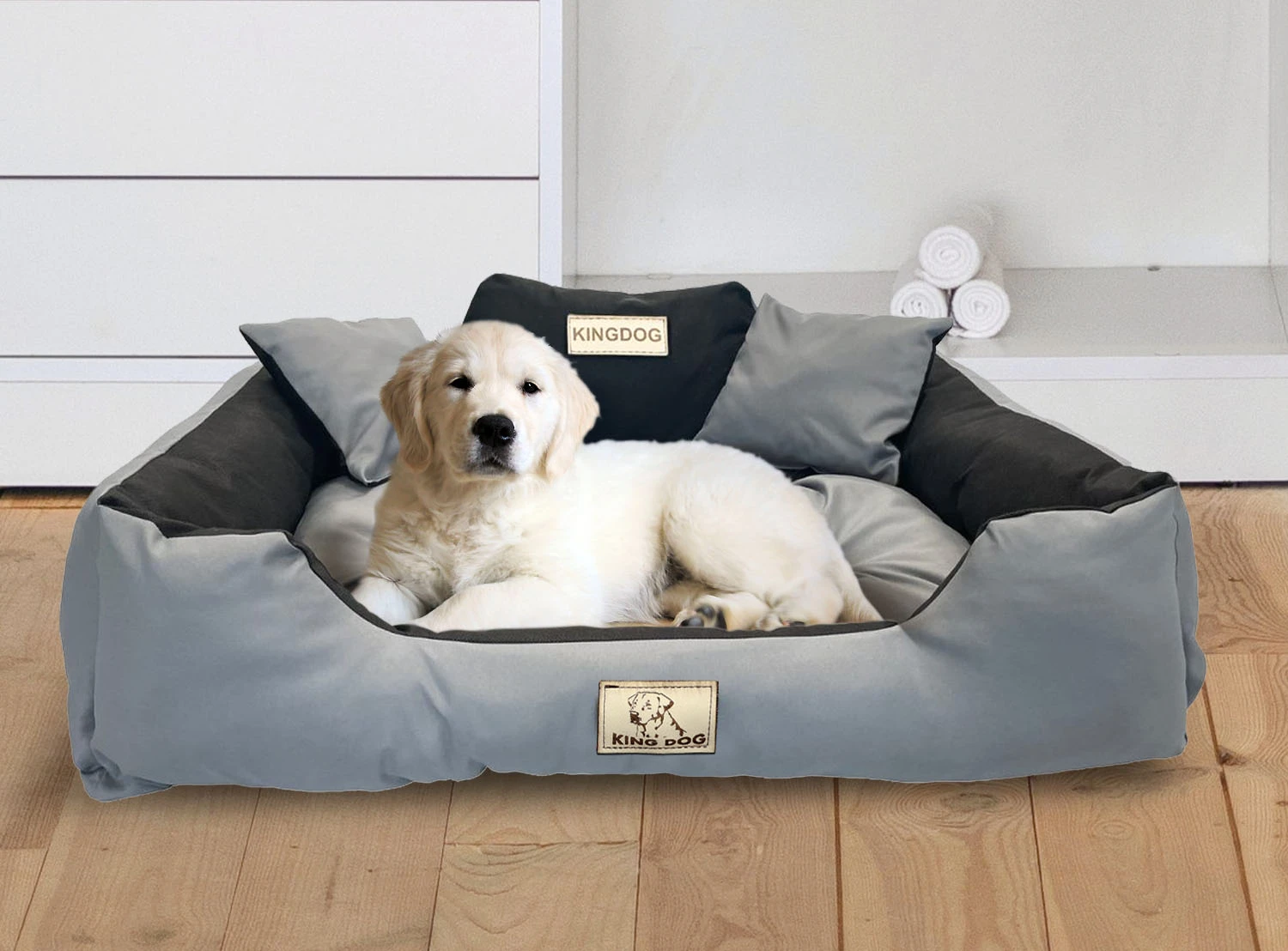 Aio Factory Šuns guolis KINGDOG 130x105 cm, personalizuotas, atsparus vandeniui, tamsiai pilkas aprašymas - Prekės nuotrauka