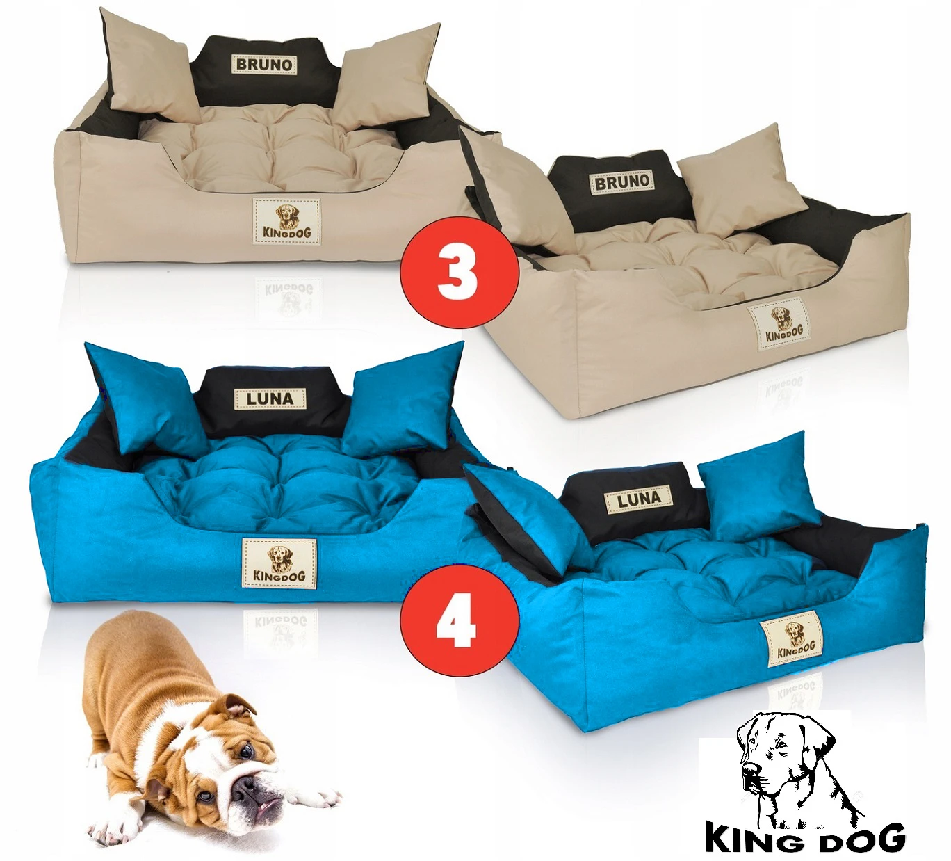 Aio Factory Šuns guolis KINGDOG 130x105 cm, personalizuotas, vandeniui atsparus, smėlio spalvos aprašymas - Prekės nuotrauka