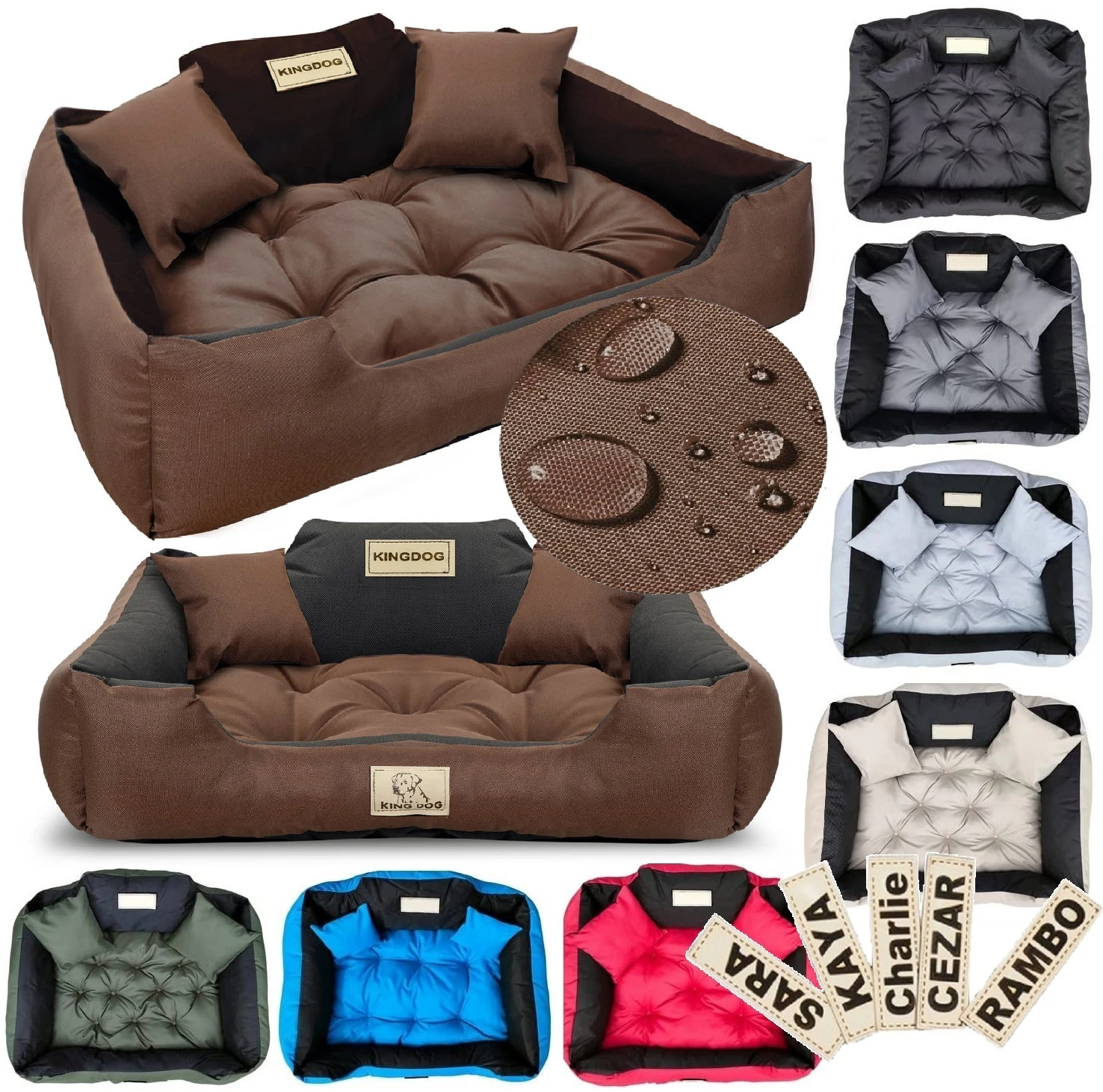 Aio Factory Šuns guolis KINGDOG 130x105 cm, personalizuotas, atsparus vandeniui, rudas aprašymas - Prekės nuotrauka