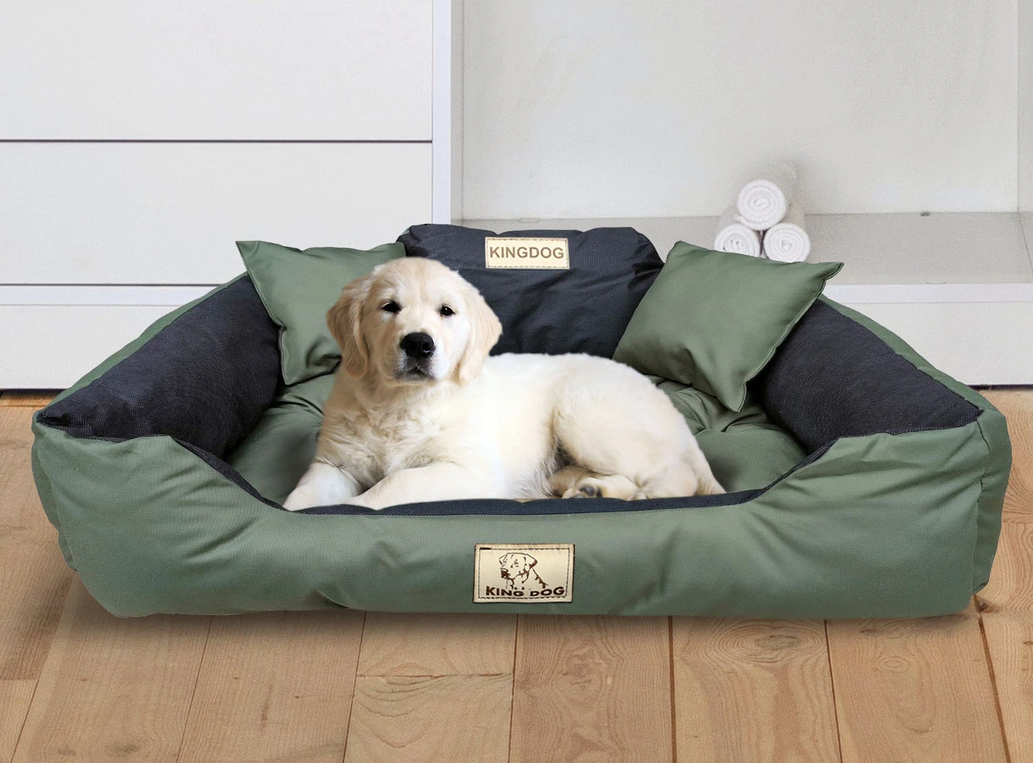 Aio Factory Šuns guolis KINGDOG 145x115 cm, personalizuotas, atsparus vandeniui, žalias aprašymas - Prekės nuotrauka