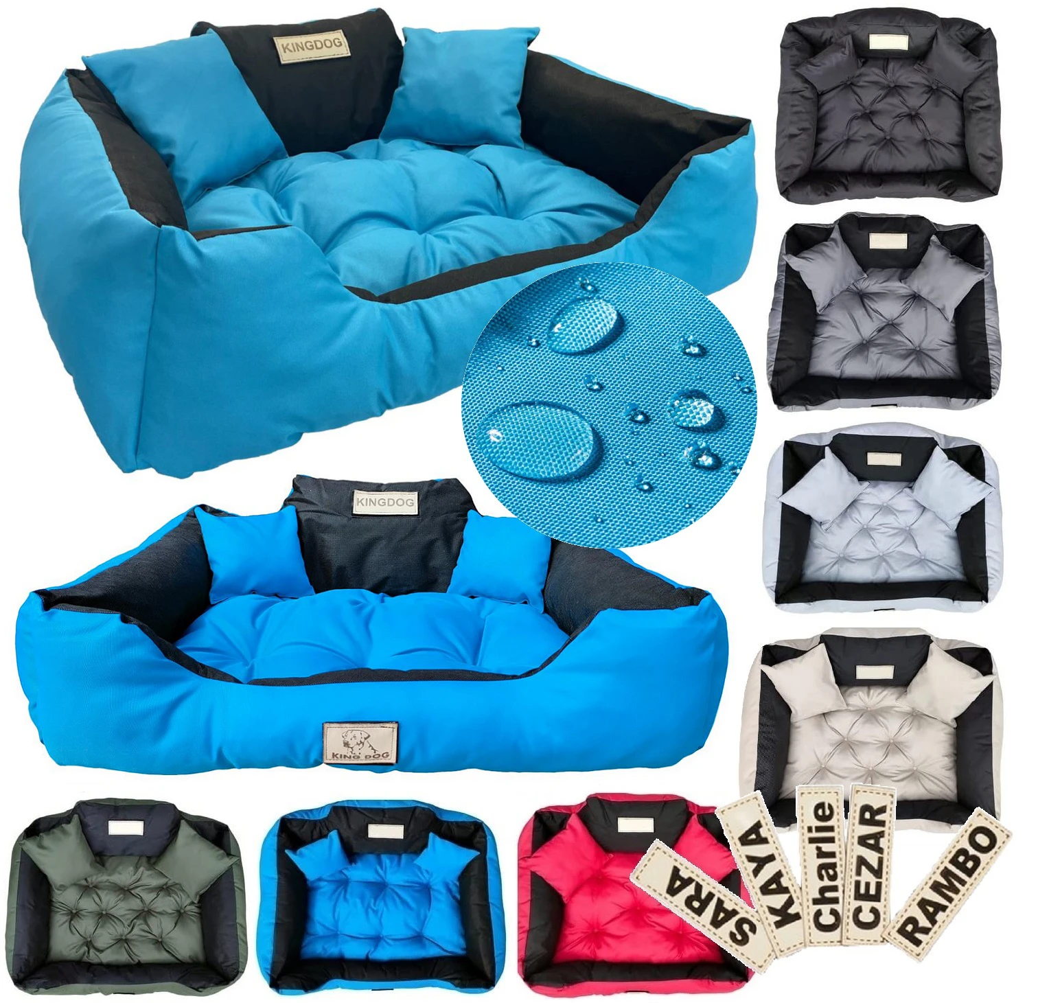 Aio Factory Šuns guolis KINGDOG 145x115 cm, personalizuotas, atsparus vandeniui, mėlynas aprašymas - Prekės nuotrauka
