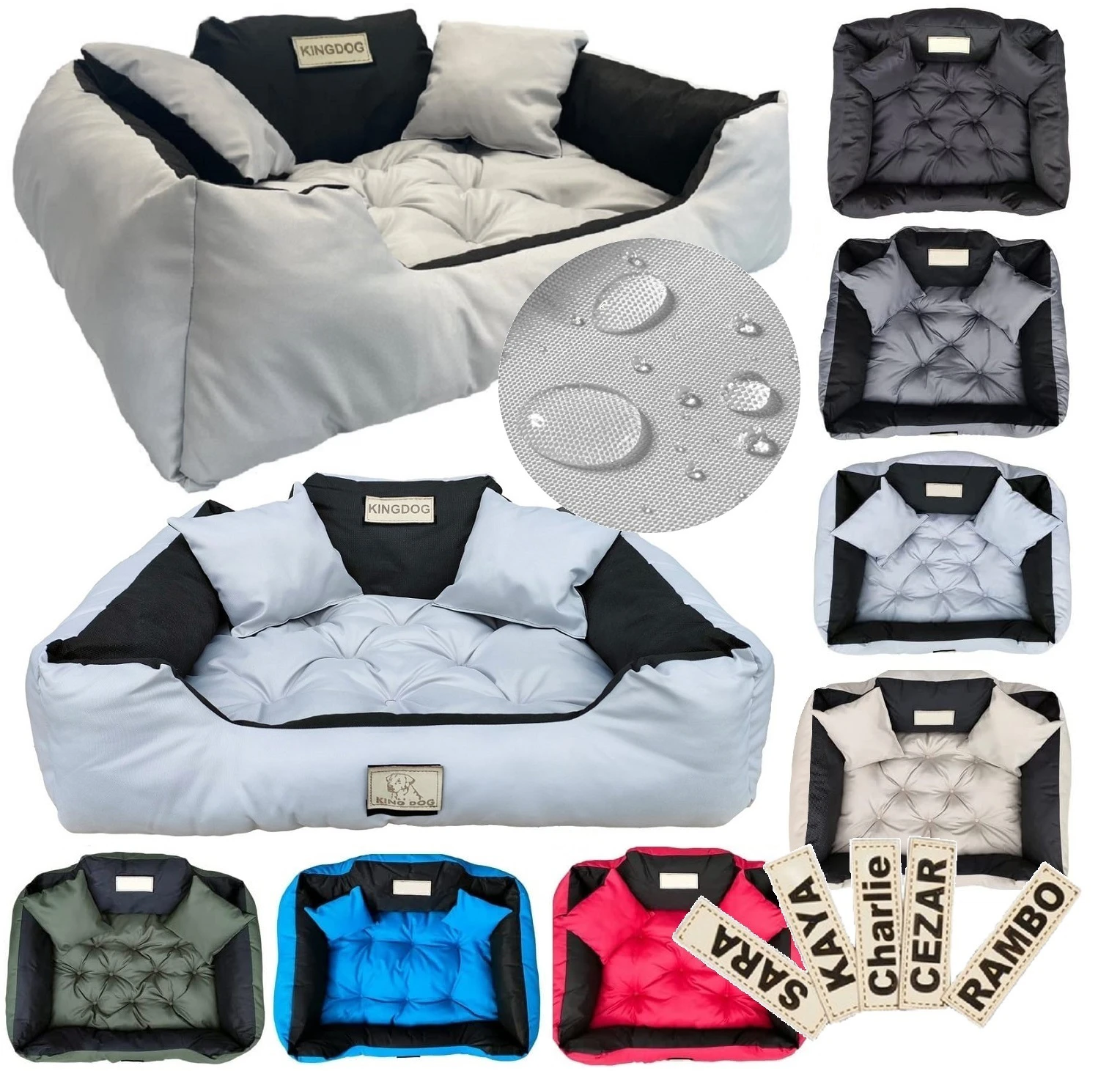 Aio Factory Šuns guolis KINGDOG 145x115 cm, personalizuotas, atsparus vandeniui, šviesiai pilkas aprašymas - Prekės nuotrauka
