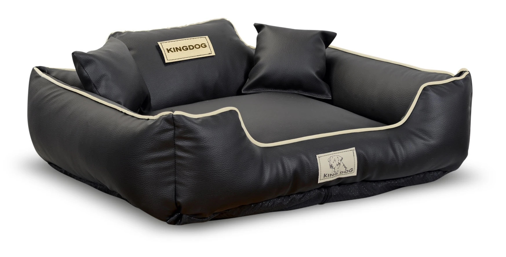 Aio Factory Šuns guolis KINGDOG ECO LEATHER 100x75 cm, nuimamas, personalizuotas, neslystantis, juodas aprašymas - Prekės nuotrauka