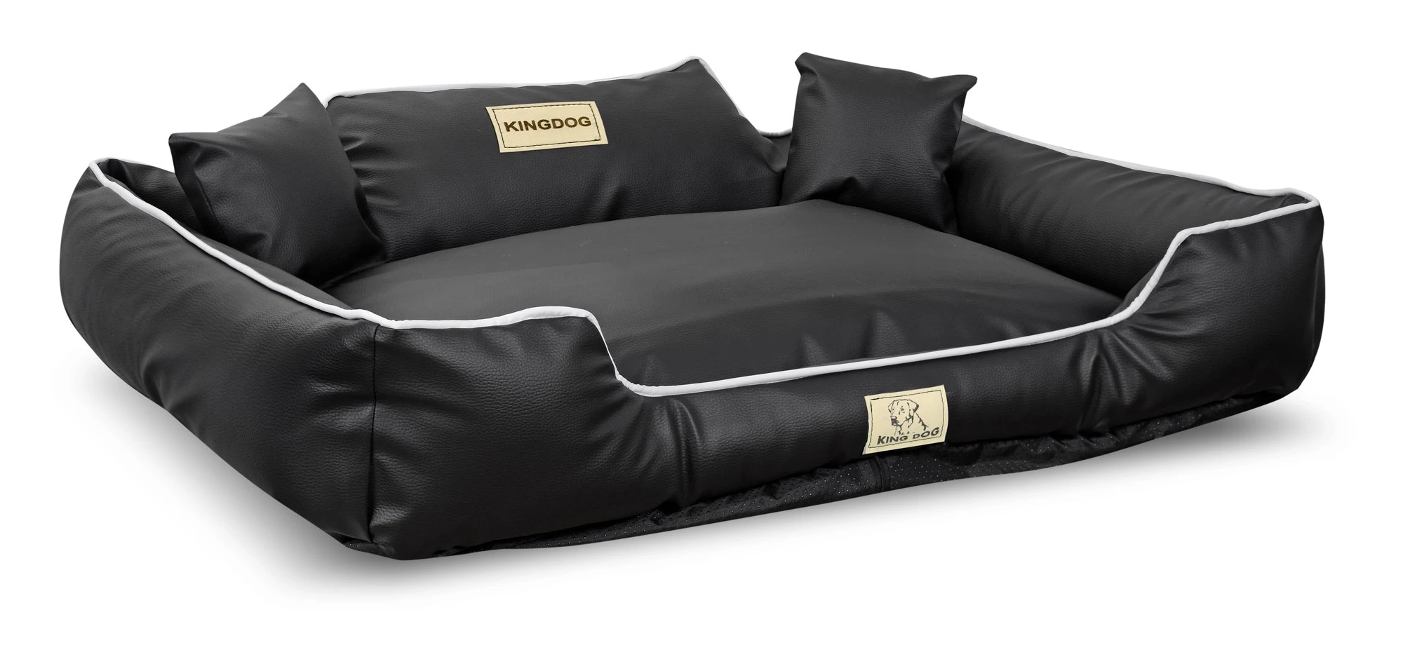 Aio Factory Šuns guolis KINGDOG ECO LEATHER 115x95 cm, nuimamas, personalizuotas, neslystantis, juodas aprašymas - Prekės nuotrauka