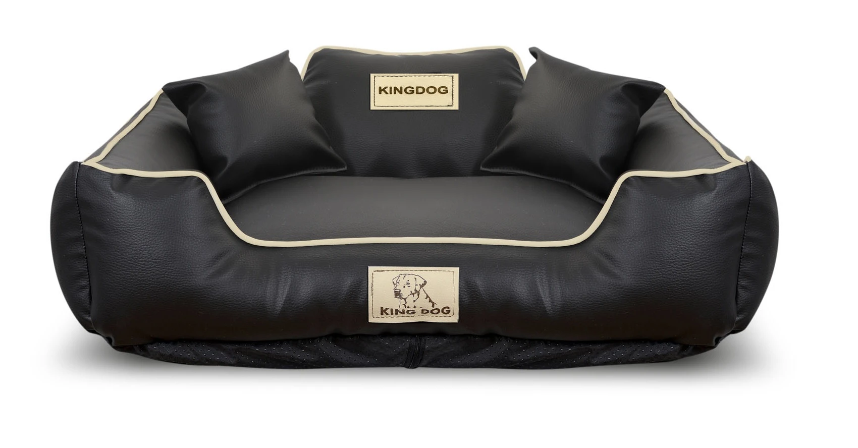 Aio Factory Šuns guolis KINGDOG ECO LEATHER 75x65 cm, nuimamas, personalizuotas, neslystantis, juodas aprašymas - Prekės nuotrauka