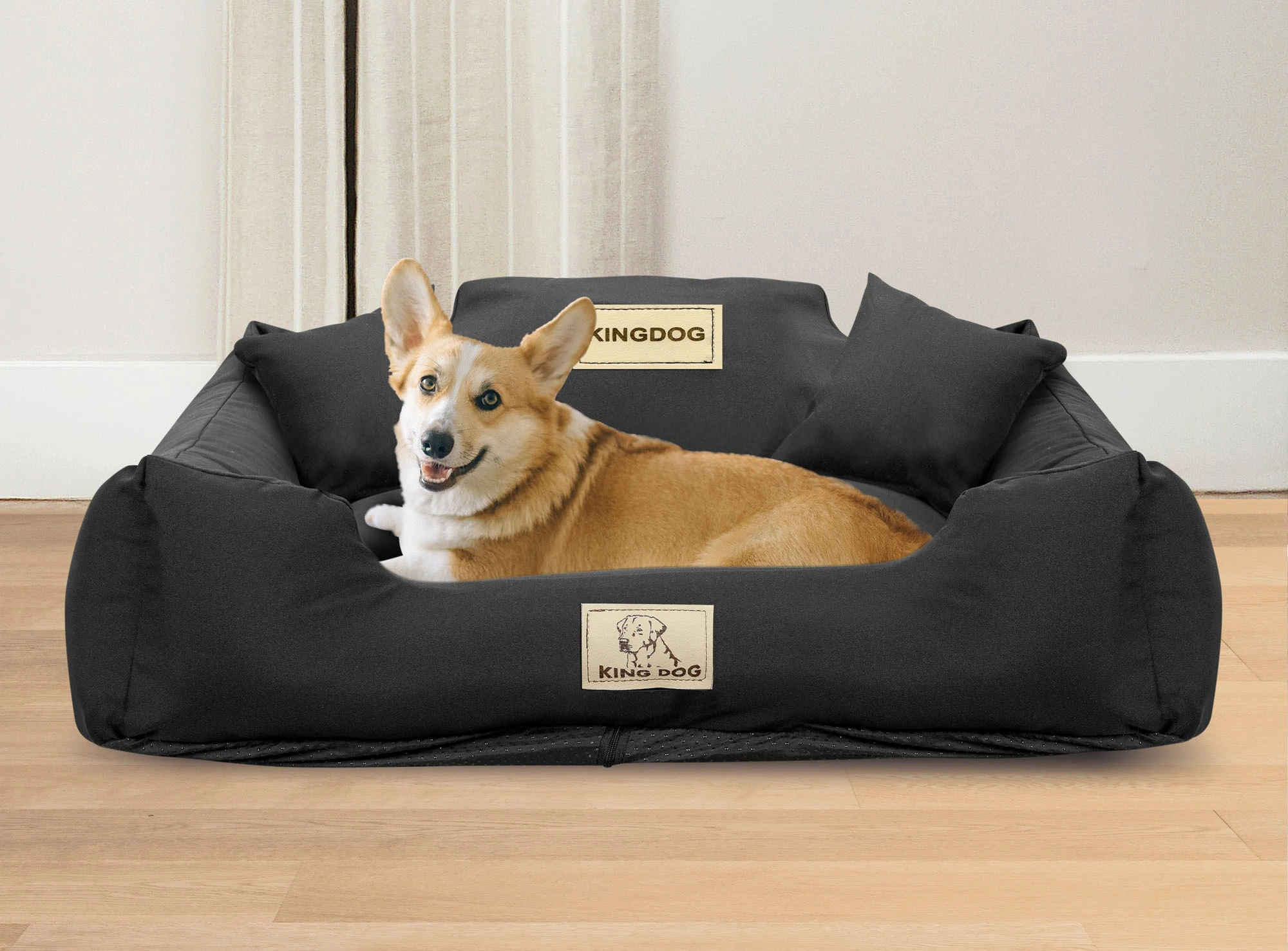 Aio Factory Šuns guolis KINGDOG MM43 115x95 cm, nuimamas, personalizuotas, neslystantis, juodas aprašymas - Prekės nuotrauka
