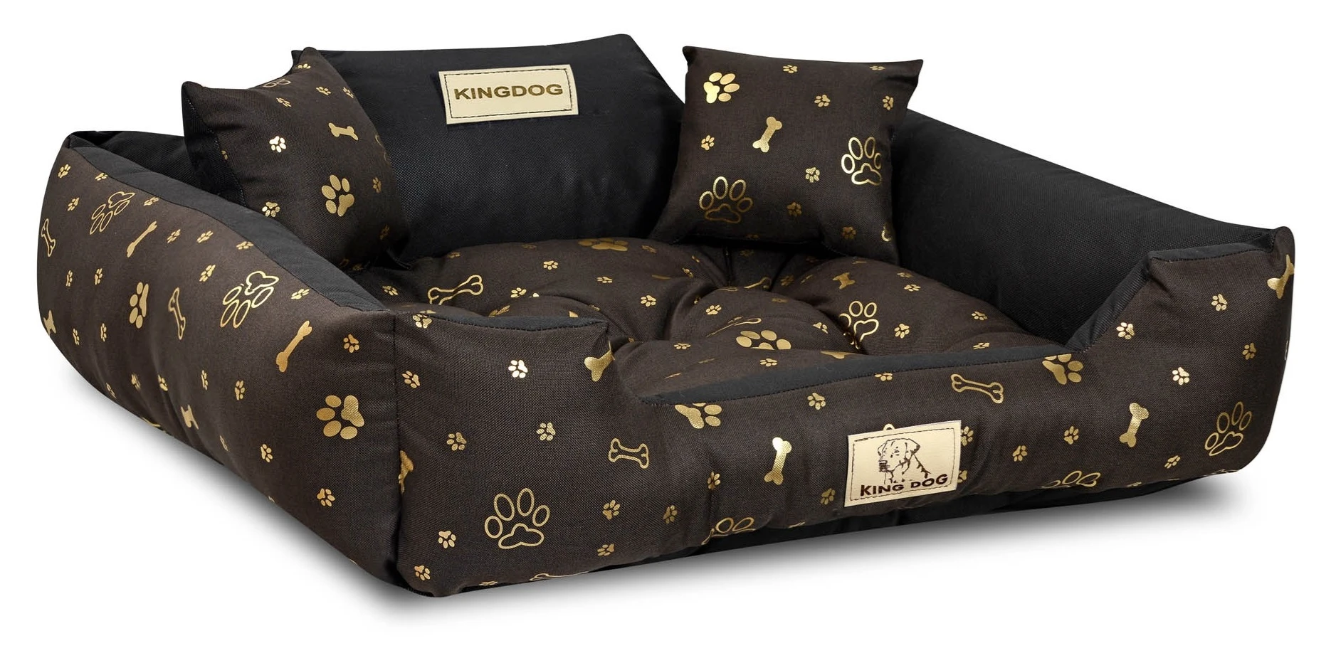 Aio Factory Šuns guolis KINGDOG voljeras 75x65 cm personalizuotas vandeniui atsparus auksinis kaulas aprašymas - Prekės nuotrauka