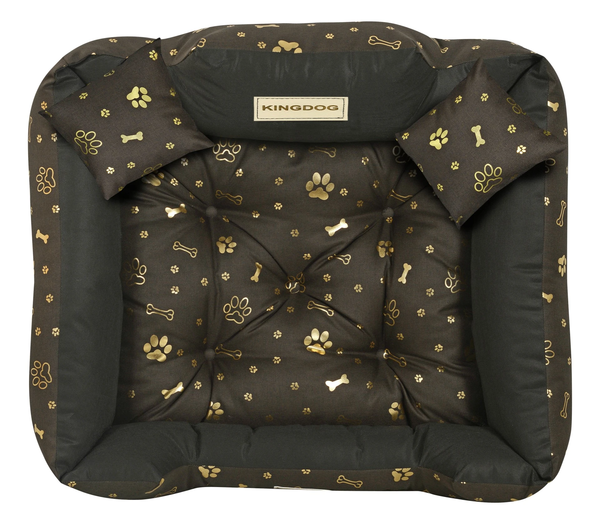 Aio Factory Šuns guolis KINGDOG voljeras 75x65 cm personalizuotas vandeniui atsparus auksinis kaulas aprašymas - Prekės nuotrauka