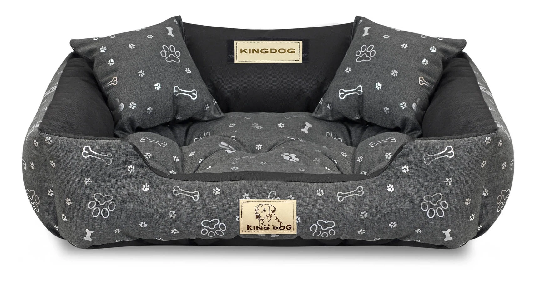 Aio Factory Šuns guolis KINGDOG voljeras 75x65 cm personalizuotas vandeniui atsparus sidabro spalvos kaulas aprašymas - Prekės nuotrauka