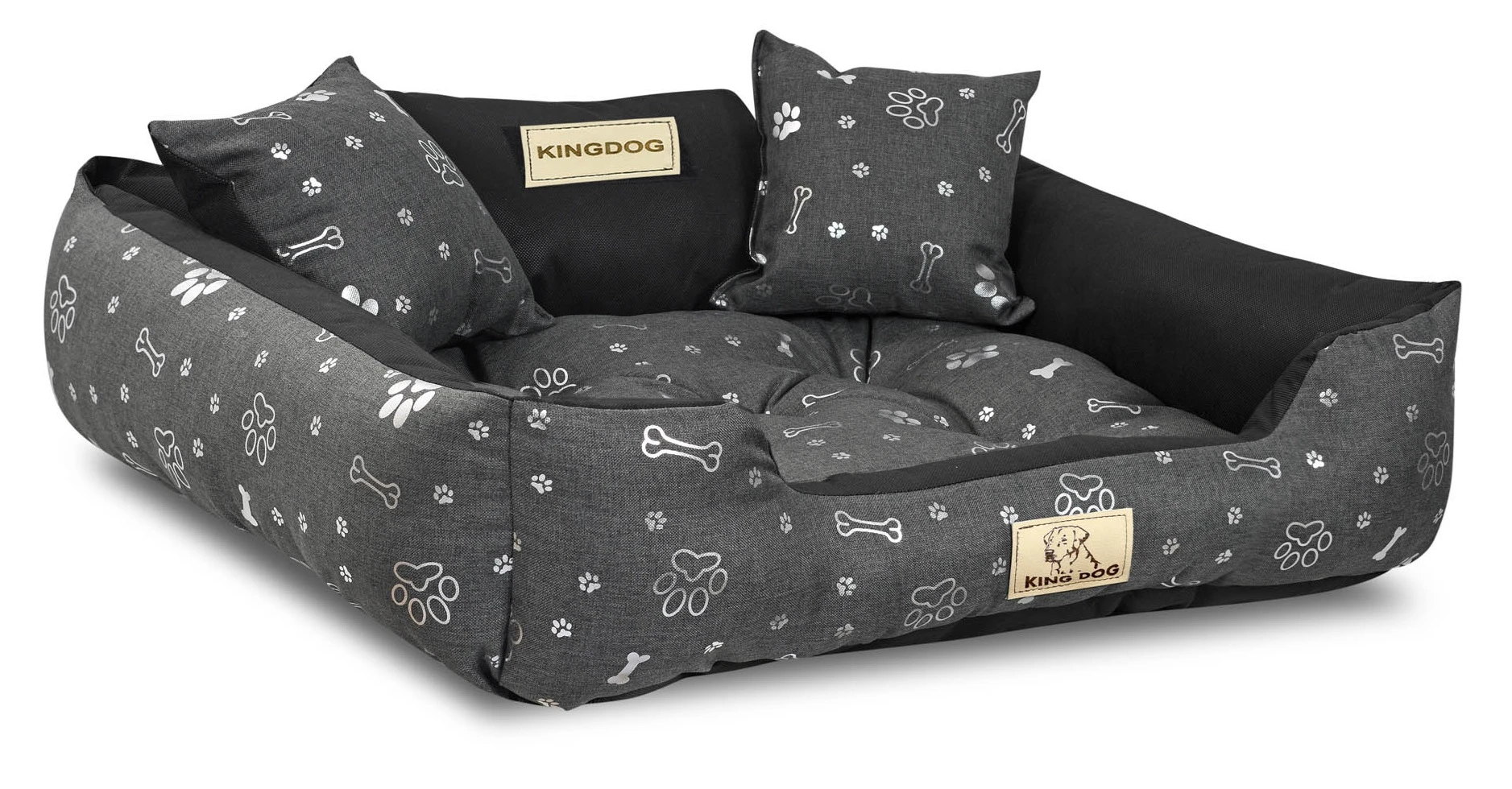 Aio Factory Šuns guolis KINGDOG voljeras 75x65 cm personalizuotas vandeniui atsparus sidabro spalvos kaulas aprašymas - Prekės nuotrauka