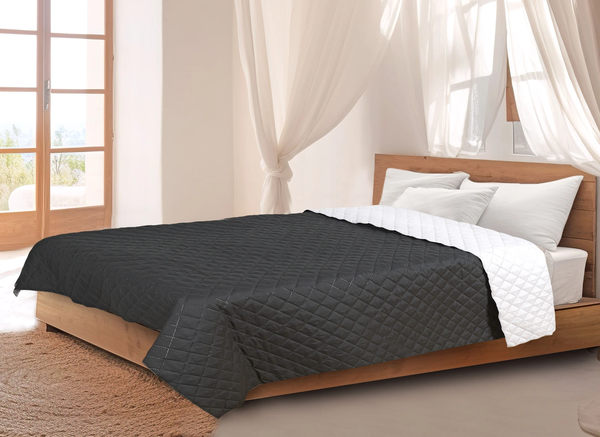 Aio Factory Ultragarsinė dygsniuota lovatiesė 160x200 cm, juoda ir balta aprašymas - Prekės nuotrauka