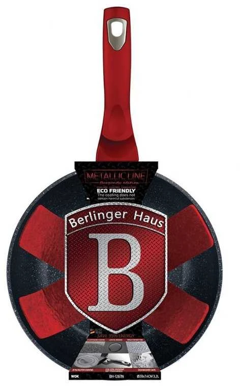Berlinger Haus BH-1267 granito keptuvė Wok“, Ø28 cm, bordo spalvos