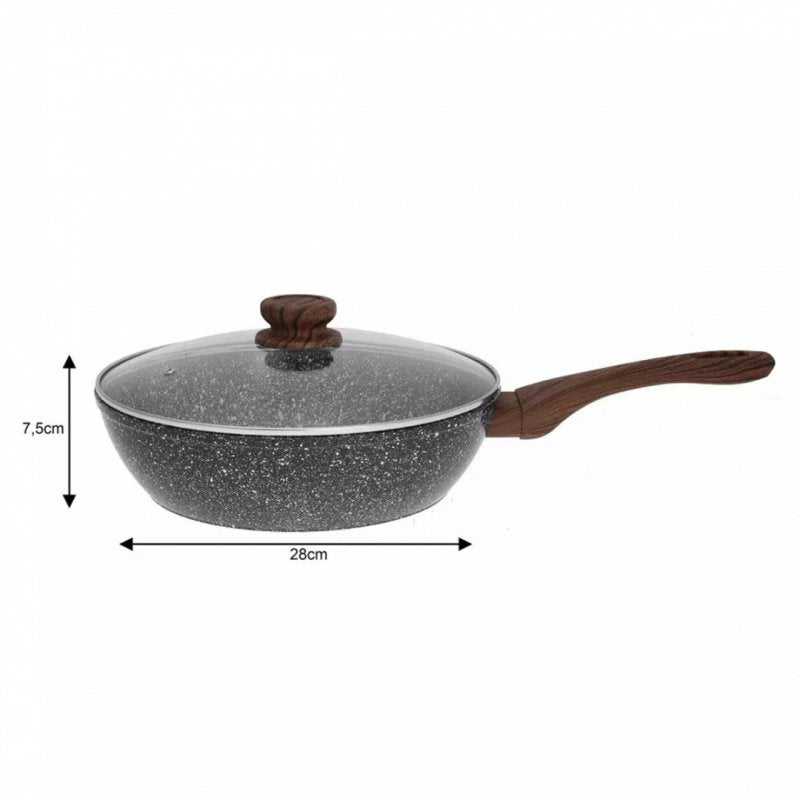 King Hoff Keptuvė Keptuvė su dangčiu, aliuminio, pilko marmuro, 28 cm skersmens, „Kinghoff“