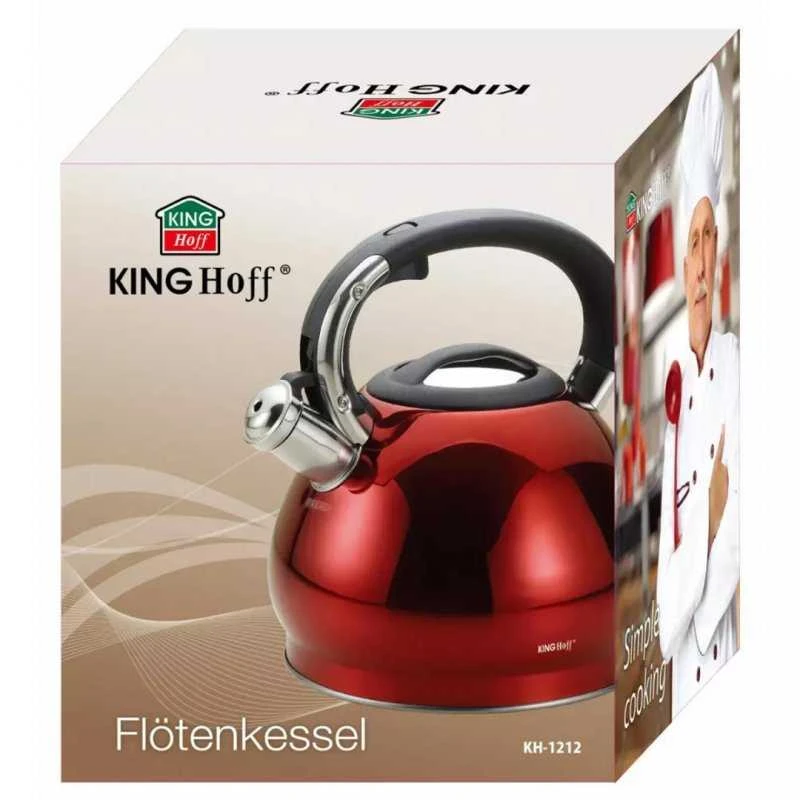 King Hoff Kinghoff KH-1212“ raudonas 3,4 l nerūdijančio plieno virdulys su švilpimu