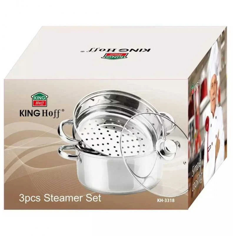 Garų puodas King Hoff Kinghoff KH-3318“ nerūdijančio plieno garintuvo rinkinys, 24 cm, su vėsiomis rankenomis