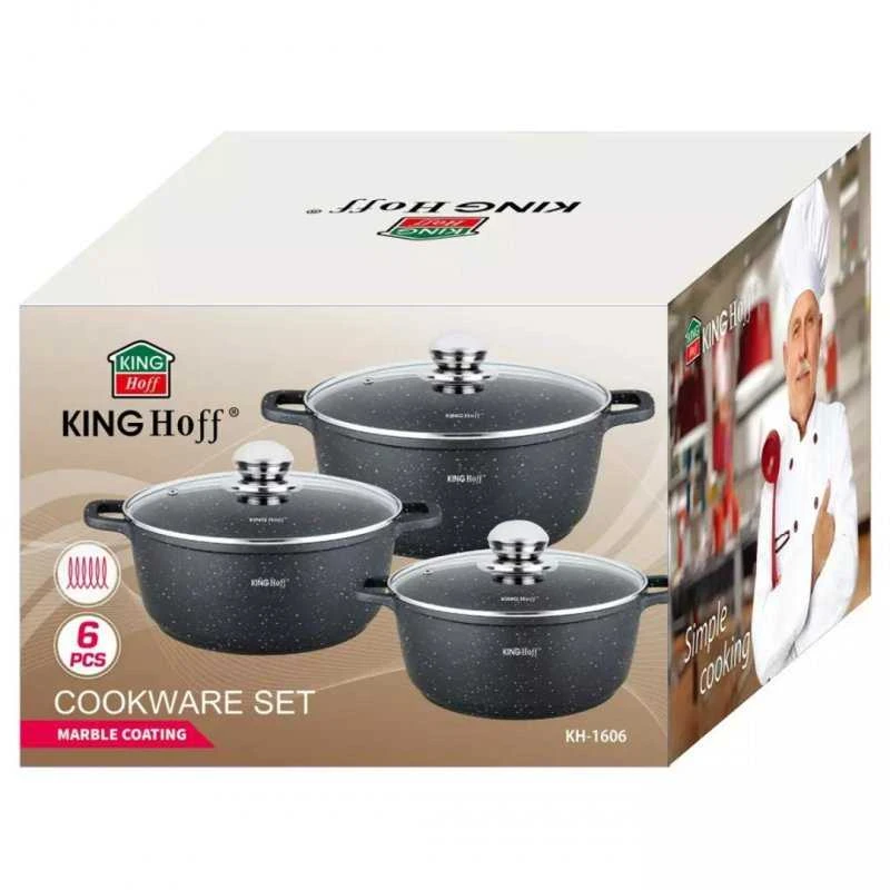 King Hoff Rinkinys „Kinghoff“ 6 dalių juodų puodų rinkinys