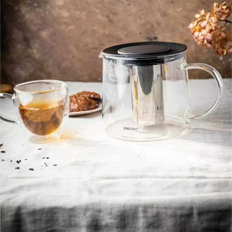 King Hoff Kinghoff KH-4845 stiklinis arbatos infuzorius su plieniniu sieteliu 1,5 l